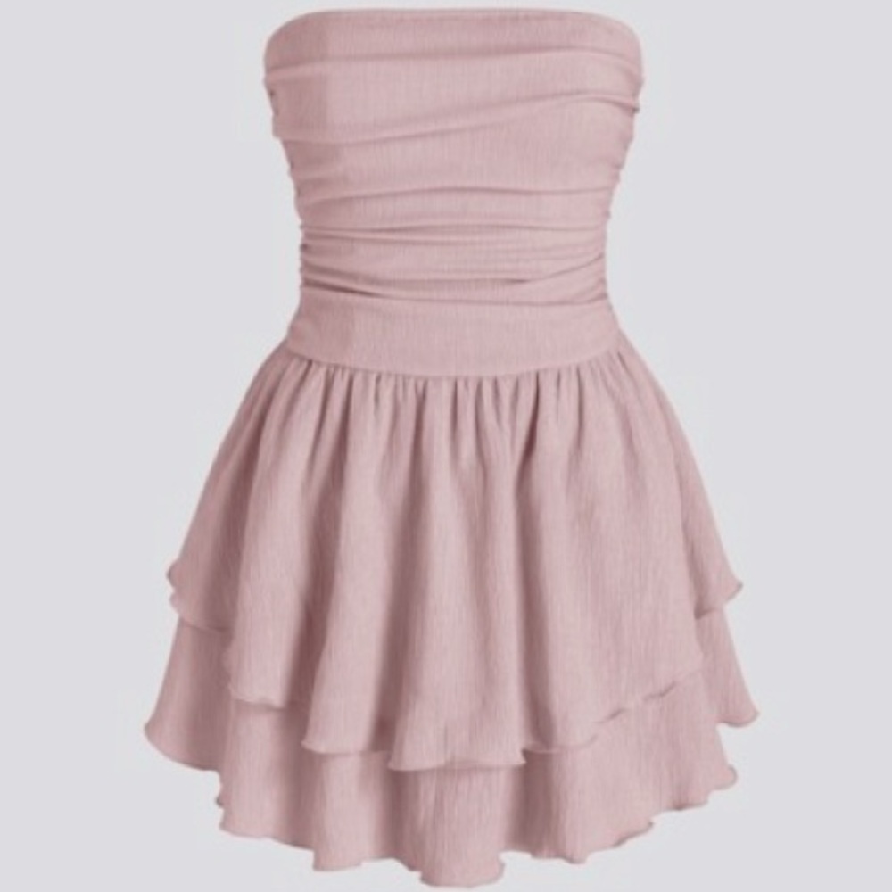 Tube ruched ruffle mini dress